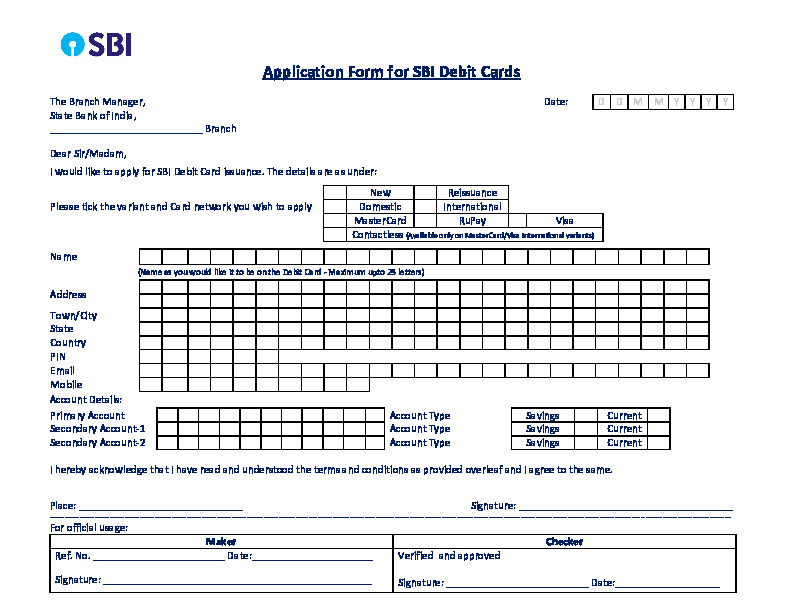 Debit Cards Application Form For Sbi Pdf Download 4777