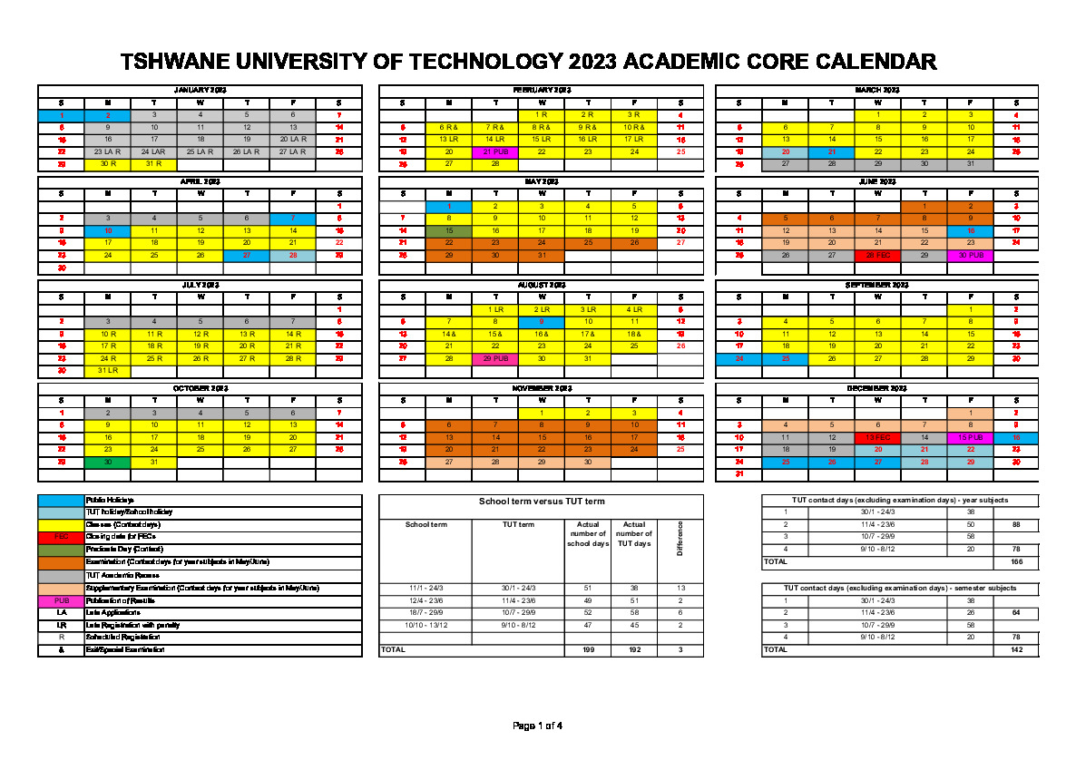 2023 Tshwane University Calendar PDF download