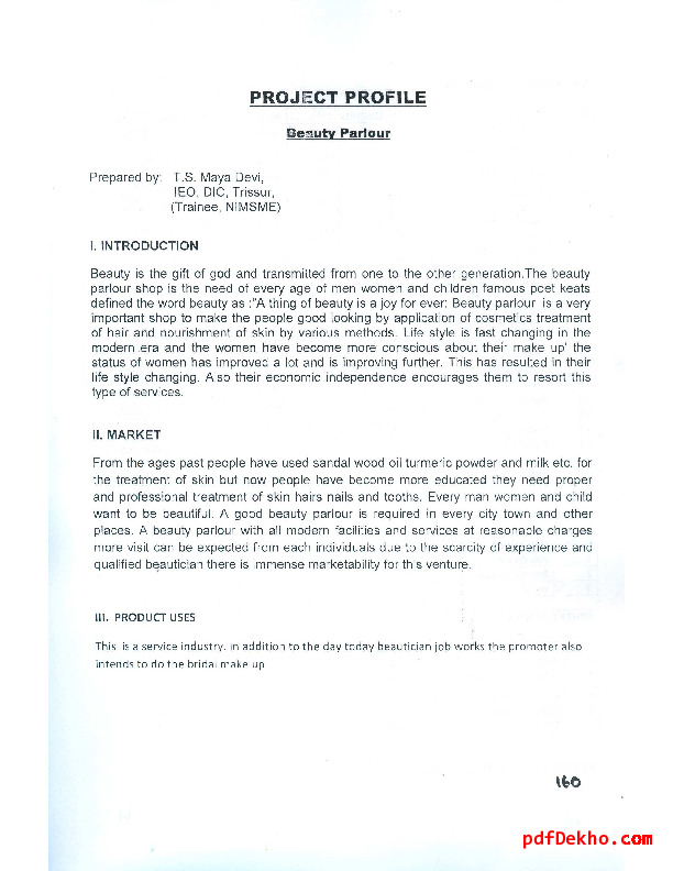 Project Report on Beauty Parlour Business PDF download